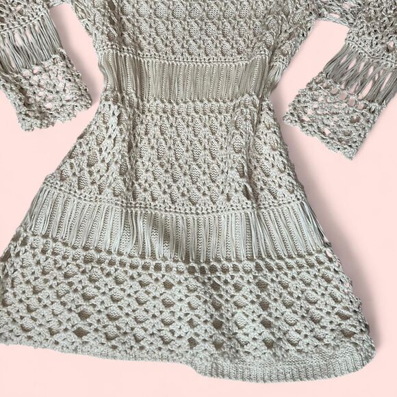 Unique See- Through Boho Cream Crochet Knit Cover-Up. M. - Picture 8 of 8